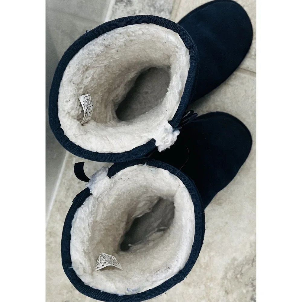 Koolaburra by UGG Girls Victoria Tall Suede Winter Boots Navy Blue Bows Size 2